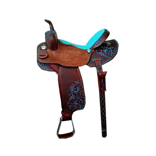 SELA FORMA PROTEC HORSE COURO MARROM- BORDADO FLOR/ASSENTO AZUL/ABA REDONDA