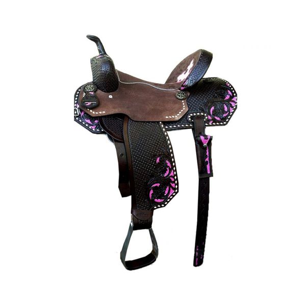 SELA FORMA PROTEC HORSE COURO PRETO - BORDADO FLOR ROXO/ASSENTO CRUCIFIXO/ABA RECORTADA