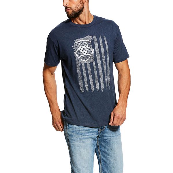 Camiseta Masculina ARIAT - VERTICAL FLAG - NAVY HEATHER