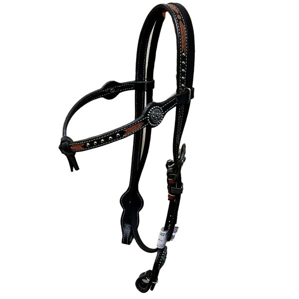 CABECADA TESTA COURO TOP EQUINE - AFOGADOR/MARGARIDA/FIVELA/DETALHE REBITE - 14837 