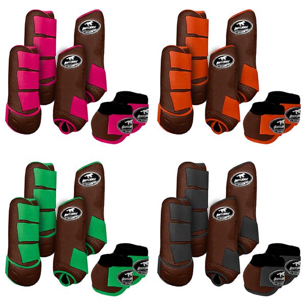 Kit Completo #BiColor Marrom Com Velcro&Viés Colorido| Boleteira Dianteira Traseira e Cloche - Boots Horse