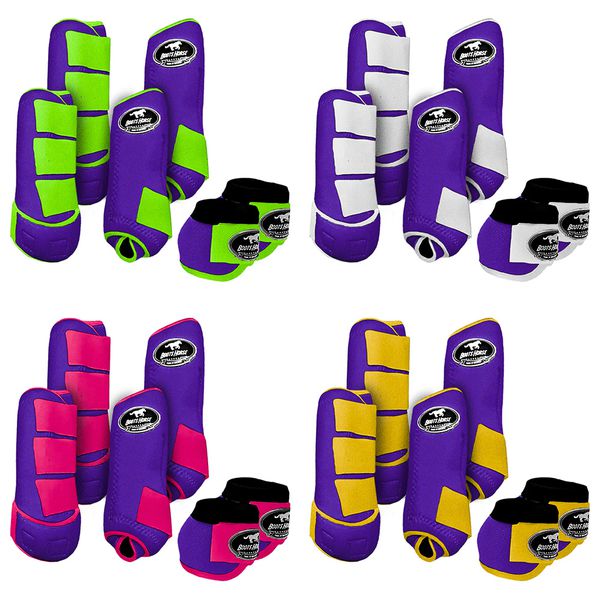 Kit Completo #BiColor Roxo Com Velcro&Viés Colorido| Boleteira Dianteira Traseira e Cloche - Boots Horse