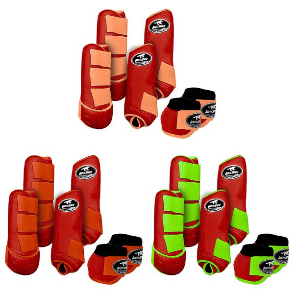 Kit Completo #BiColor Vermelho Com Velcro&Viés Colorido| Boleteira Dianteira Traseira e Cloche - Boots Horse