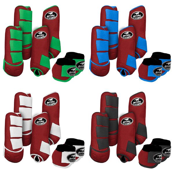 Kit Completo #BiColor Vinho Com Velcro&Viés Colorido| Boleteira Dianteira Traseira e Cloche - Boots Horse