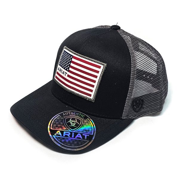 Boné Ariat - Preto Cinza Logo Bandeira EUA