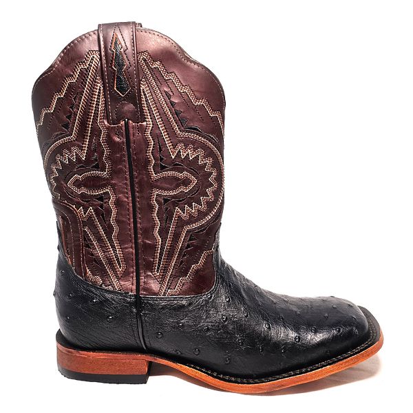 Bota Goyazes Masculina AC AVESTRUZ PRETO COURO MUSTANG CAFÉ - 241504