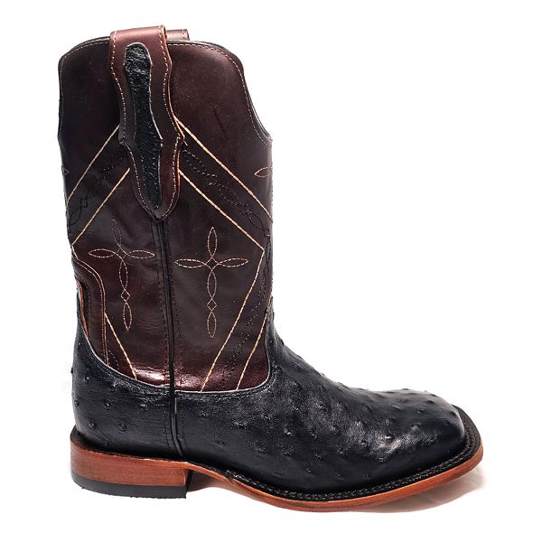 Bota Goyazes Masculina AC AVESTRUZ PRETO COURO MUSTANG CAFÉ - 243003