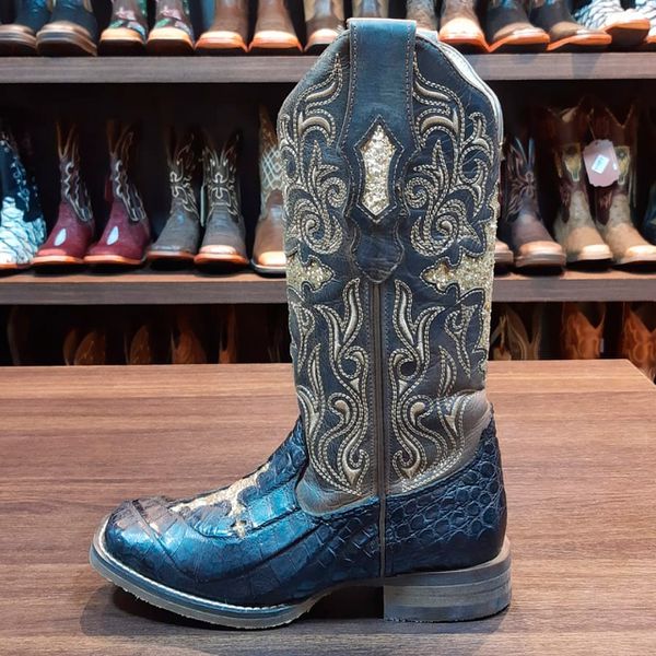 BOTA GOYAZES FEMININA 322118 JF JACARÉ B PRETO/DALLAS TABACO