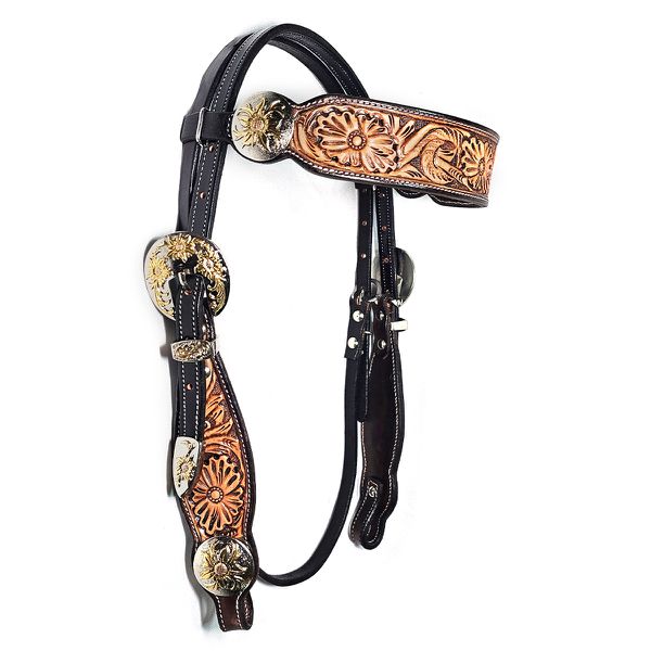 Cabeçada De Testa Bordada Com Margaridas e Fivela Trabalhada - Protec Horse