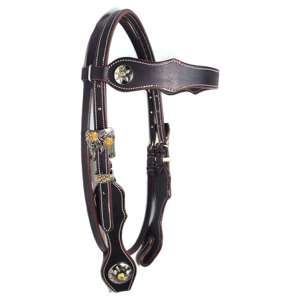 Cabeçada De Testa em Couro Café Com Margarida - Protec Horse