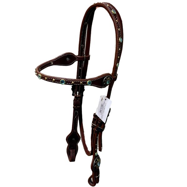 CABECADA COURO BOOTS HORSE TESTA - LE COM AFOGADOR/ MARGARIDA/ FIVELA PERSONALIZADA / STRASS TURQUESA