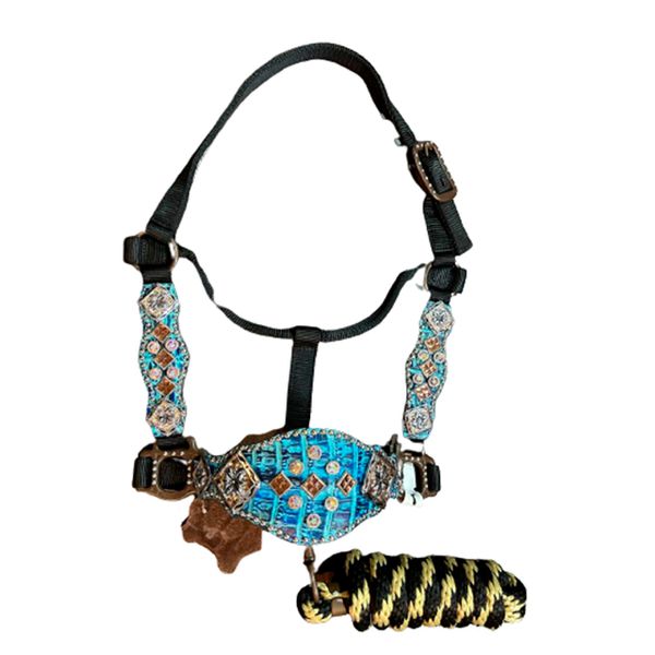 CABRESTO MASTER SELAS COM COURO - PERSONALIZADO - JACARÉ AZUL 
