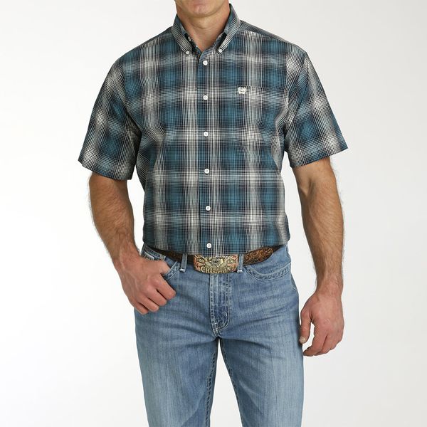 Camisa Cinch Masculina Xadrez Azul Petroleo e Branco Manga Curta - MTW1111463