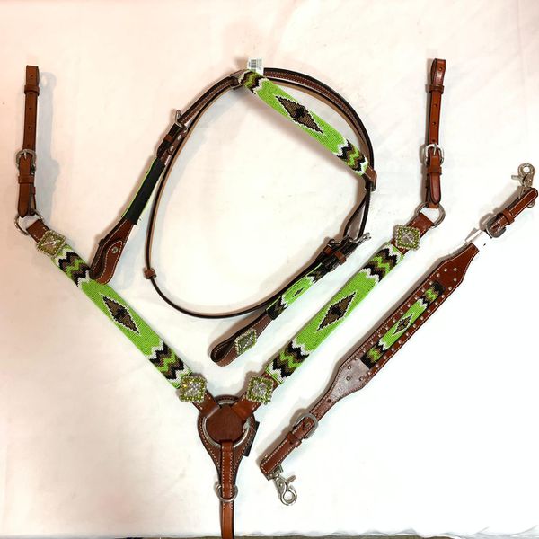 CONJUNTO DE CABECADA E PEITEIRA + LEVANTADOR BOOTS HORSE - MICANGA VERDE LIMAO 