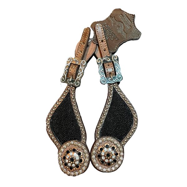 Correia Espora Master Selas - Marrom, Miolo Arraia Preto, Margarida Strass, Tacha Prata 