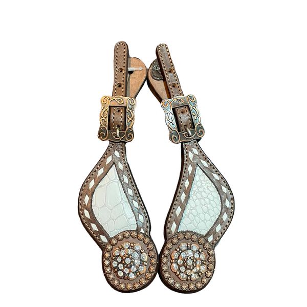 Correia Espora Master Selas - Marrom, Miolo Jacaré Fake, Margarida Strass, Tento Branco