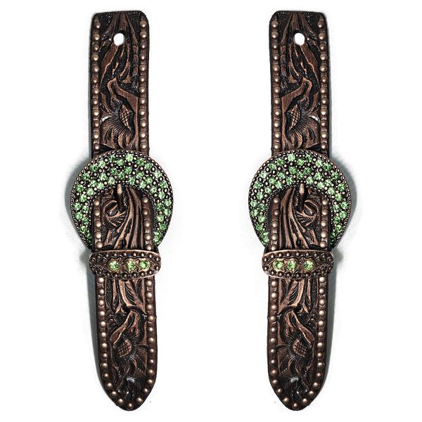 Correia De Espora Bordada Com Fivela de Strass Verde - Master Selas