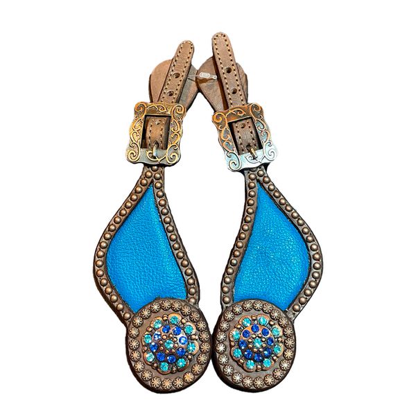 Correia Espora Master Selas - Marrom, Miolo Azul Royal, Margarida Strass, Tacha Cobre