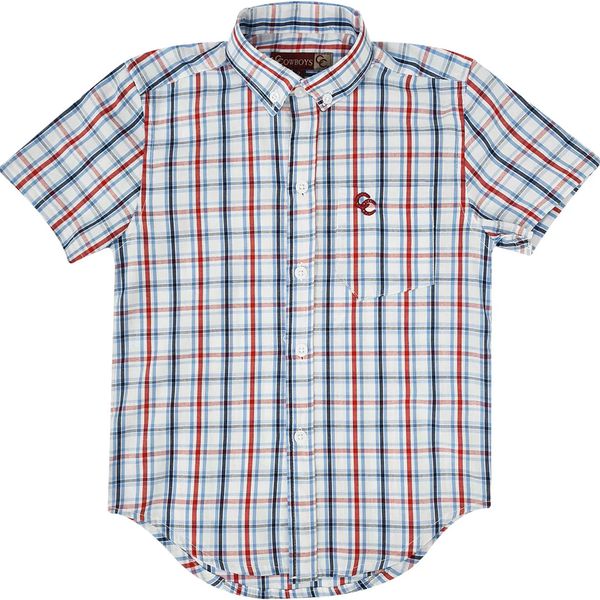 Camisa Cowboys Infantil Manga Curta Xadrez Branco - Azul - Vermelho - CAMINFMC - XD01