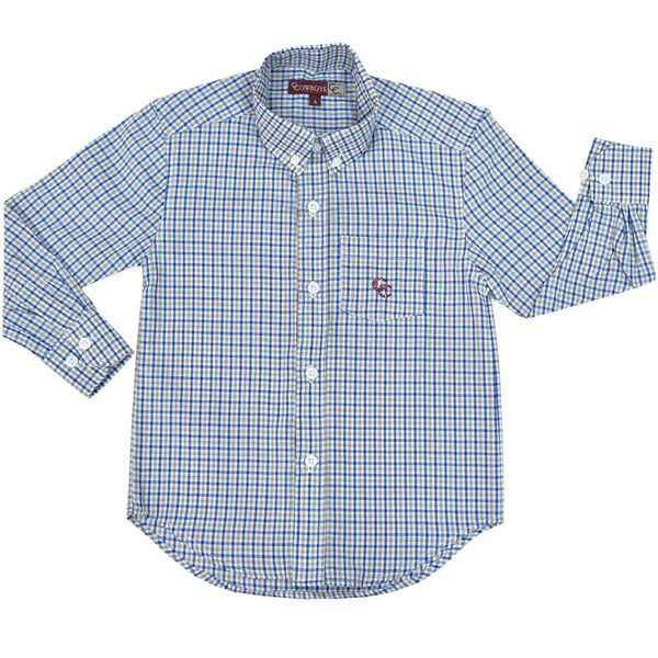 Camisa Cowboys Infantil Manga Longa Xadrez - Branco - Azul - Marrom - CAMINFML - XD06 