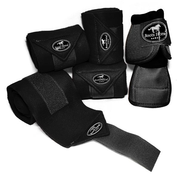 Kit Jogo de 04 Ligas com 01 Par de Cloche - Preto - Boots Horse 
