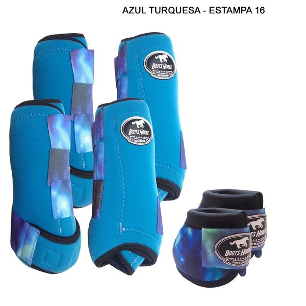 Kit Completo Boots Horse Color Cloche E Boleteira Dianteira E Traseira - Azul Turquesa/Estampa 16