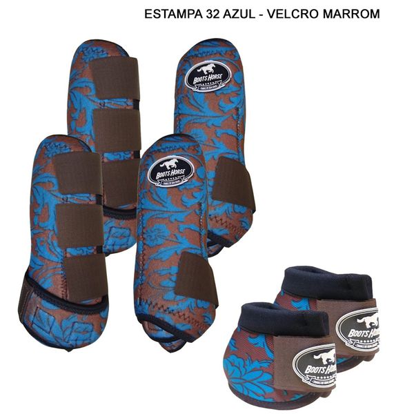 Kit Completo Boots Horse - Boleteira Dianteira/Traseira e cloche - Estampa 32 Azul/Marrom