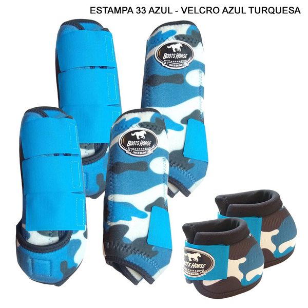 Kit Completo Boots Horse - Boleteira Dianteira/Traseira e cloche - Estampa 33 Azul/Azul