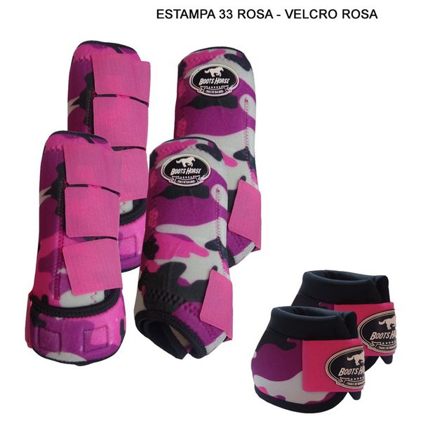 Kit Completo Boots Horse - Boleteira Dianteira/Traseira e cloche - Estampa 33 Rosa/Rosa