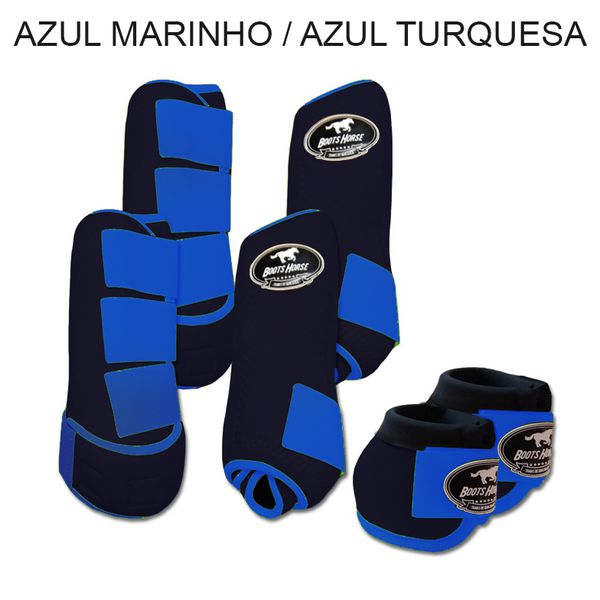 Kit Completo Boots Horse - Boleteira Dianteira/Traseira e cloche - Azul Marinho/Azul Turquesa