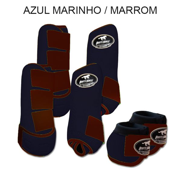 Kit Completo Boots Horse - Boleteira Dianteira/Traseira e cloche - Azul Marinho/Marrom