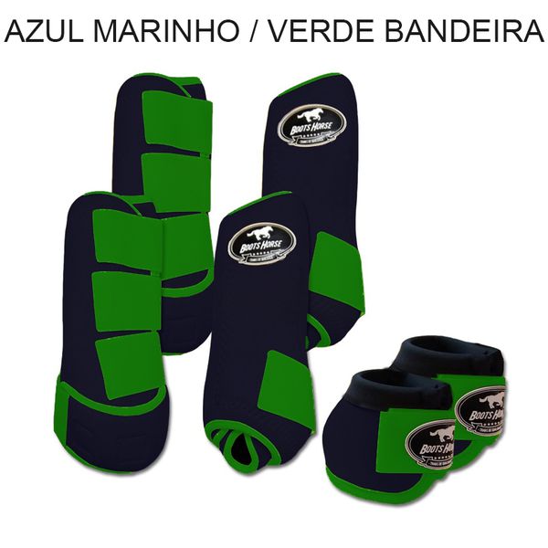 Kit Completo Boots Horse - Boleteira Dianteira/Traseira e cloche - Azul Marinho/Verde Bandeira