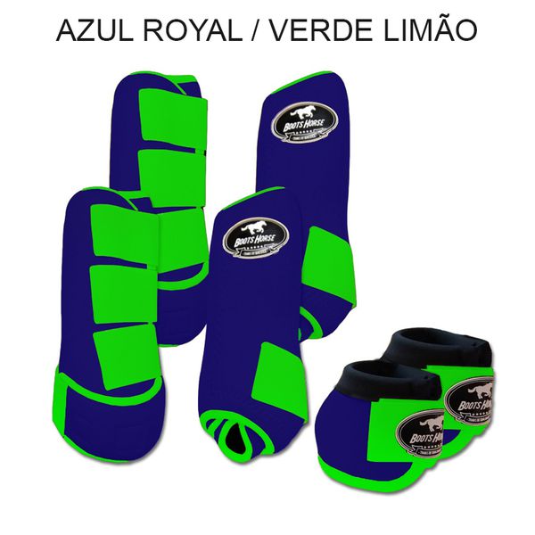 Kit Completo Boots Horse - Boleteira Dianteira/Traseira e cloche - Azul Royal/Verde Limão