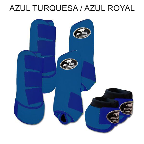 Kit Completo Boots Horse - Boleteira Dianteira/Traseira e cloche - Azul Turquesa/Azul Royal