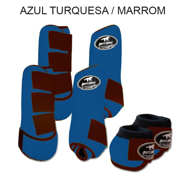 Kit Completo Boots Horse - Boleteira Dianteira/Traseira e cloche - Azul Turquesa/Marrom
