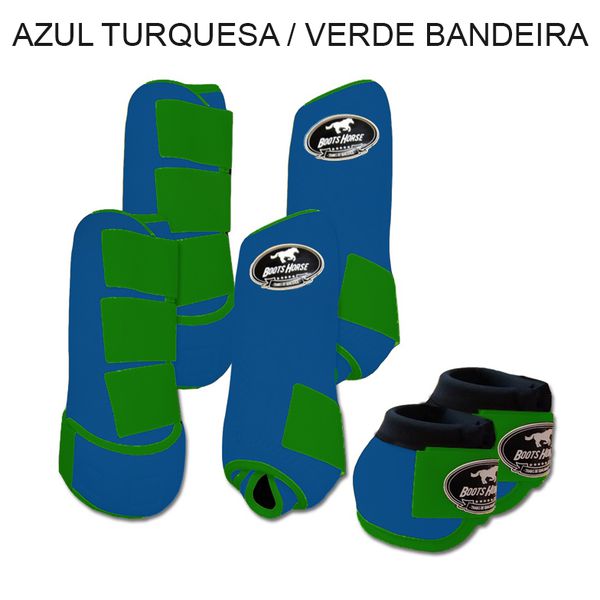 Kit Completo Boots Horse - Boleteira Dianteira/Traseira e cloche - Azul Turquesa/Verde Bandeira