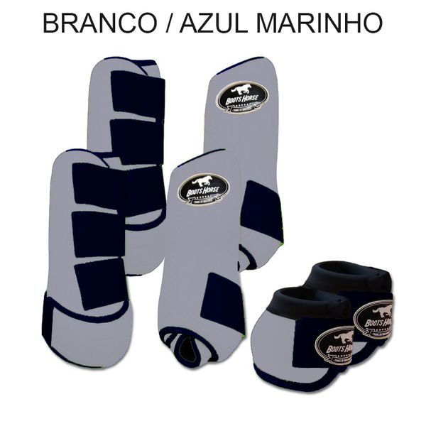 Kit Completo Boots Horse - Boleteira Dianteira/Traseira e cloche - Branco/Azul Marinho