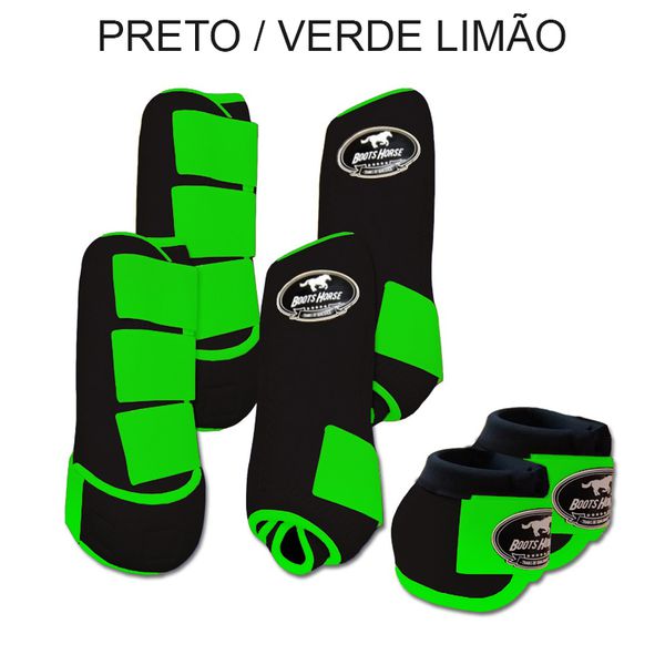 Kit Completo Boots Horse - Boleteira Dianteira/Traseira e cloche - PRETO/VERDE LIMÃO