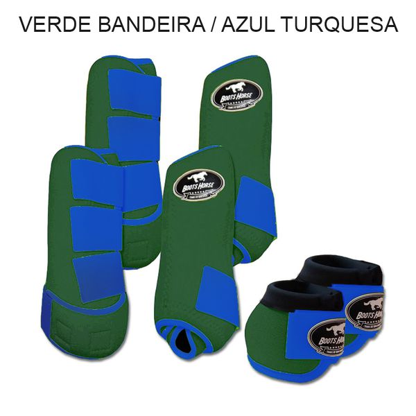 Kit Completo Boots Horse - Boleteira Dianteira/Traseira e cloche - VERDE BANDEIRA/AZUL TURQUESA