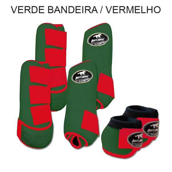 Kit Completo Boots Horse - Boleteira Dianteira/Traseira e cloche - VERDE BANDEIRA/VERMELHO