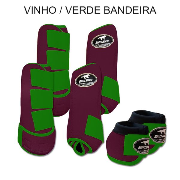 Kit Completo Boots Horse - Boleteira Dianteira/Traseira e cloche - VINHO/VERDE BANDEIRA