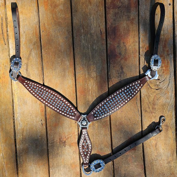 Peiteira de Couro Bordada com Tento e Strass Cristal - Protec Horse 