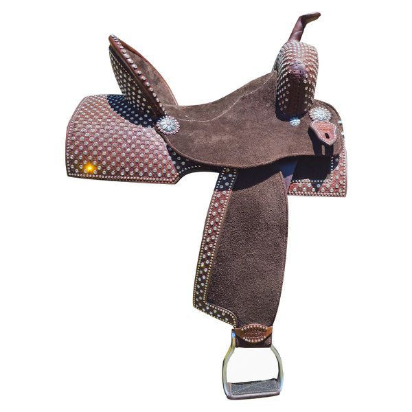 Sela Protec Horse Oficial Neoprene Café - Aplicação de Couro Cheia de Strass Contorno de Cravos