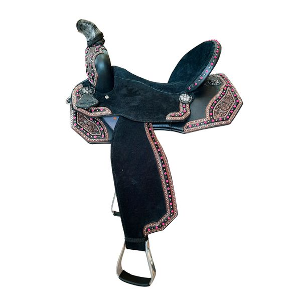 SELA FORMA PROTEC HORSE NEOPRENE PRETO - BORDADO/TACHA ROSA/CRAVINHO/ABA RECORTADA