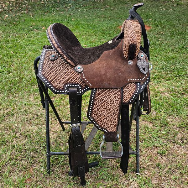 Sela Tambor Oficial Protec Horse Couro Balaiado Aba Recortada Tenteado Branco #7107