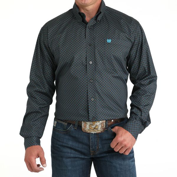 Camisa Masculina Classic Fit Western Manga Longa Turquesa & Cinza #MTW1105957 - Cinch