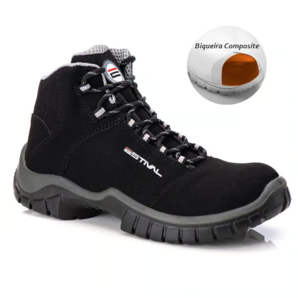 Bota de Segurança em Microfibra - Preto e Cinza - Estival - EN10073S2 - Bico de Composite - CA 42555