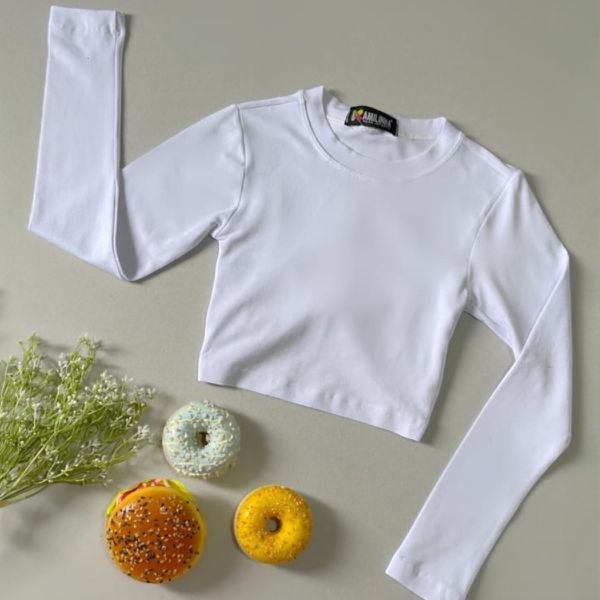 Cropped Branco Manga Longa