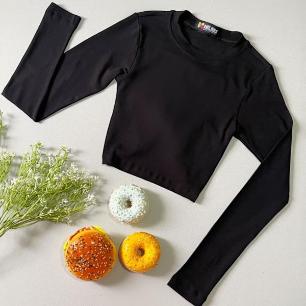 Cropped Preto Manga Longa