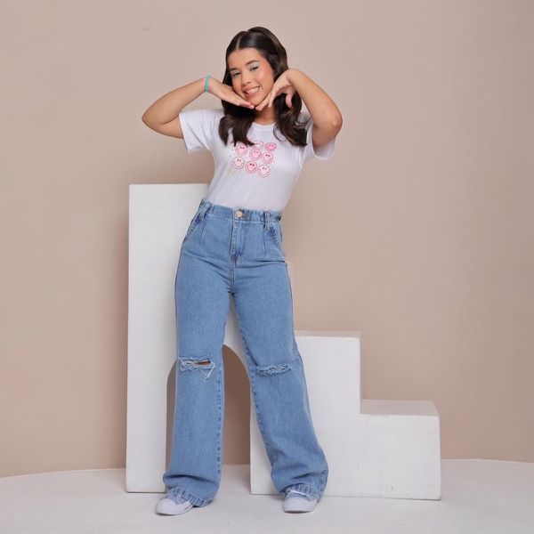 Calça Wide Leg Jeans Destroyed